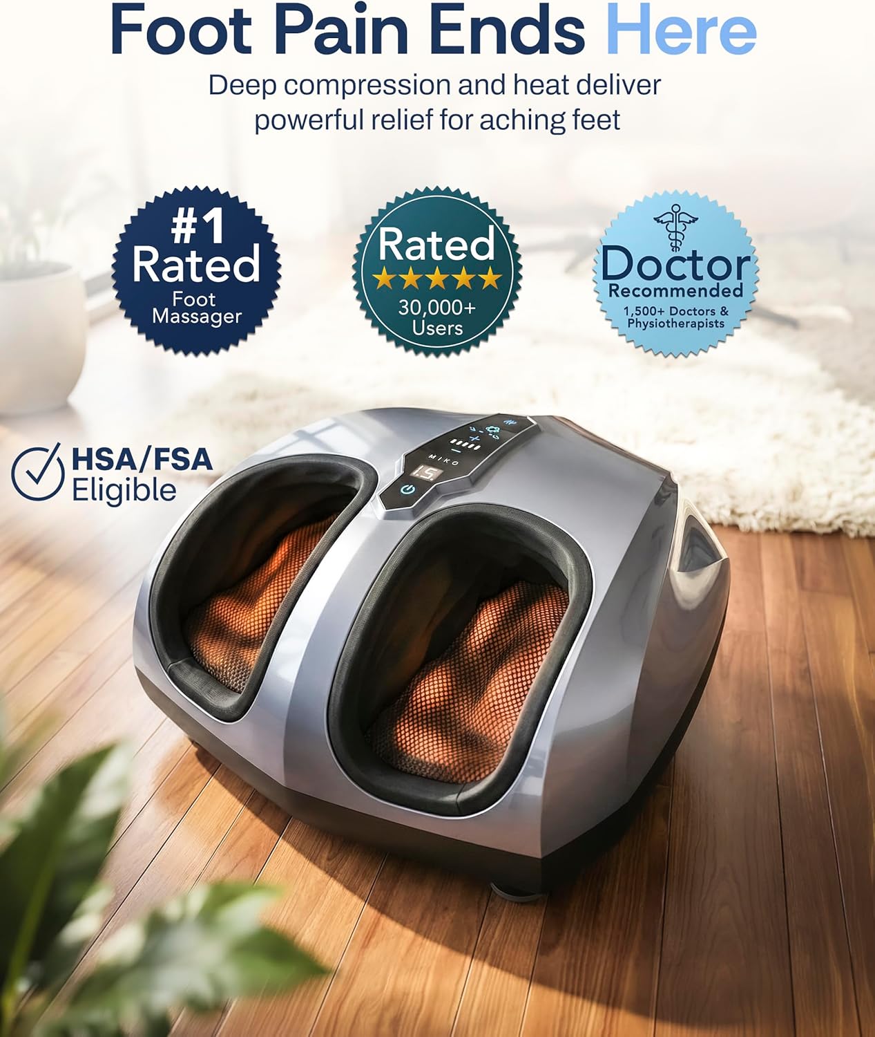 Machine de massage des pieds avec pétrissage profond, compression, Shiatsu et chaleur pour la fasciite plantaire, la neuropathie, convient jusqu'à la taille 47 pour les hommes.
