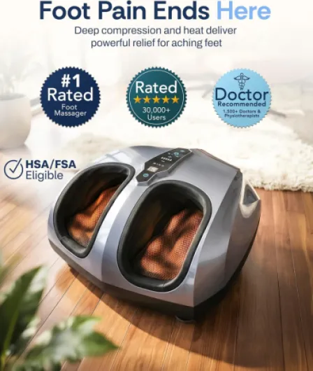 Machine de massage des pieds avec pétrissage profond, compression, Shiatsu et chaleur pour la fasciite plantaire, la neuropathie, convient jusqu'à la taille 47 pour les hommes.