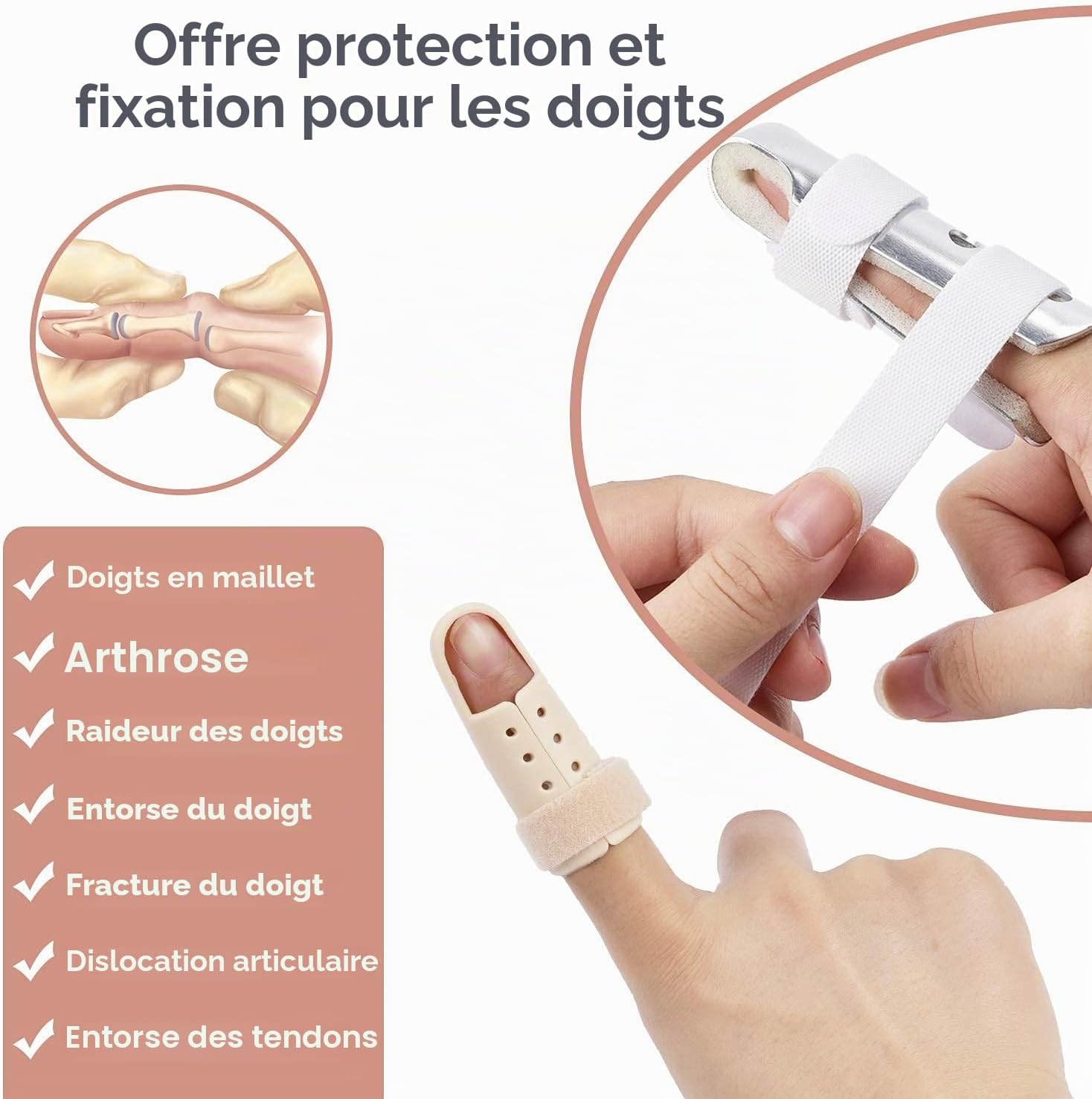 Attelle Doigt, 7 Pièces Attelle Petit Doigt pour les Doigts Cassés Redressant L'immobilisation des Articulations D'arthrite, Orthèses Digitales Réglables