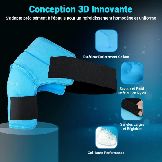 Poche de Glace pour Épaule, 3D Sac Réutilisable, Thérapie Chaud/Froid, Soulagement Douleur Épaule, Tendinite, Adapte Épaules Gauche Droite 43×46cm