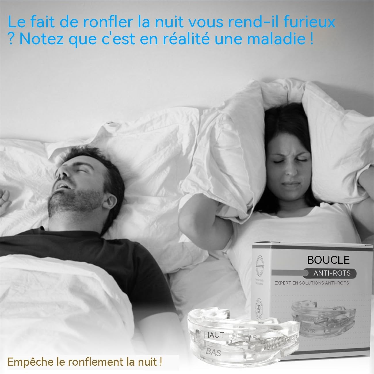 Gouttière Anti-Ronflement Réglable – Orthèse d’Avancée Mandibulaire Confortable – Appareil Anti Ronflement pour Dormir – Protège-Dents Souple, Ajustable & Facile à Nettoyer Bleu
