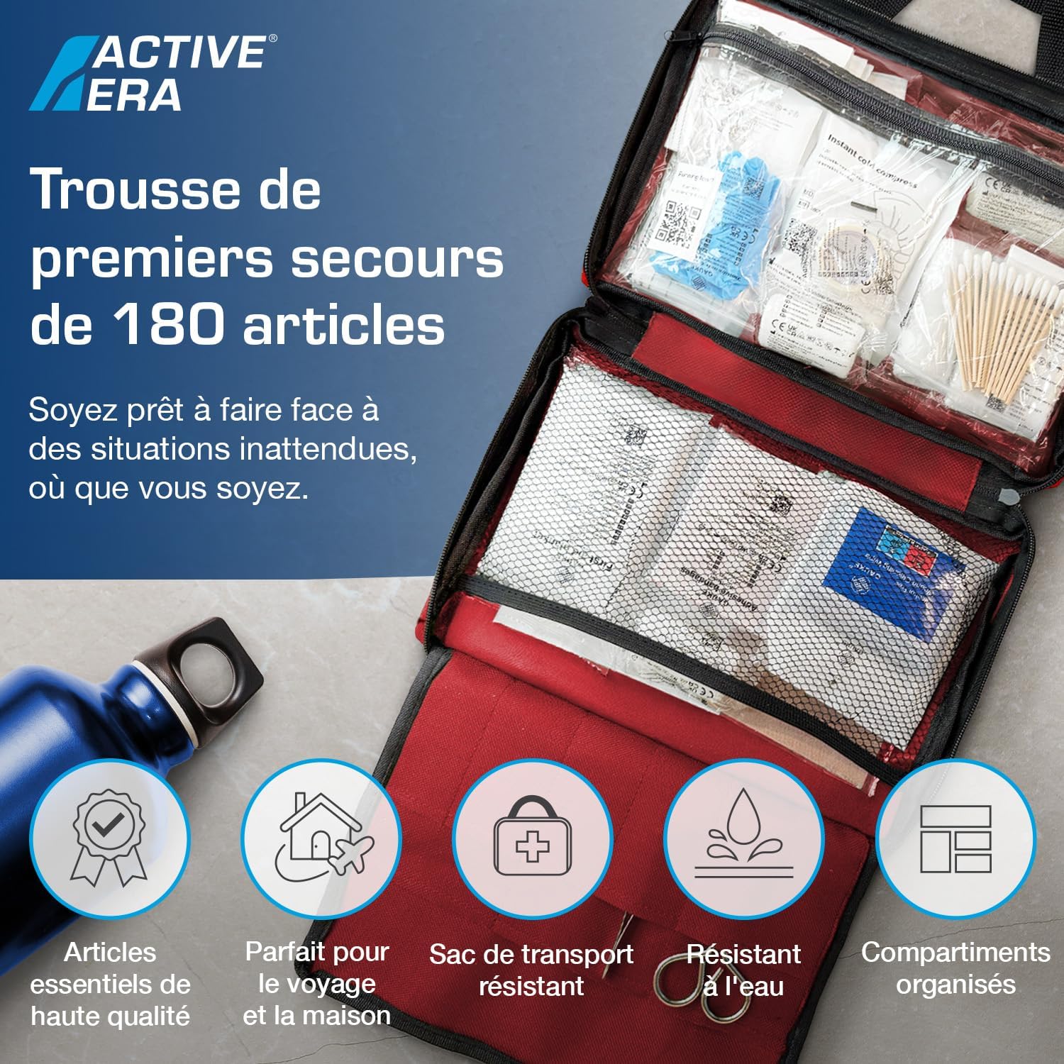Trousse de Secours Complète 180 Pièces – Kit de Survie avec Pansements, Bandages, Ciseaux Médicaux et Couverture – Idéal pour Maison, Bureau, Voiture, Voyage, Camping et Randonnée