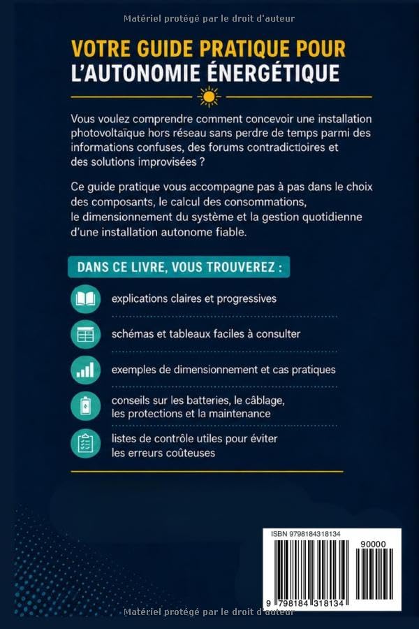 INSTALLATION PHOTOVOLTAÏQUE HORS RÉSEAU: Guide pratique illustré pour concevoir, dimensionner et entretenir un système solaire autonome