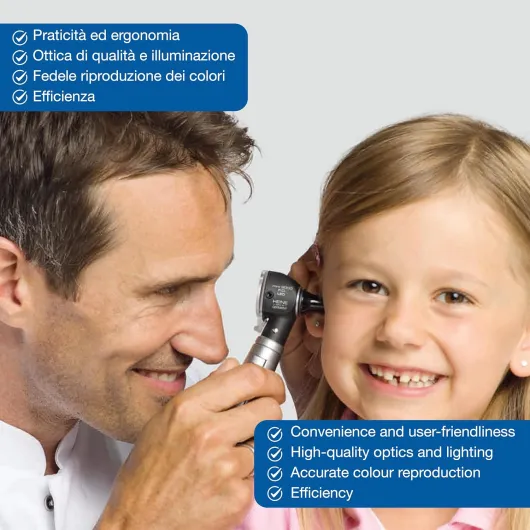 HEINE - Mini otoscope 3000 LED 2,5 V DIRECT, noir – Compact et précis pour examens auriculaires Bleu