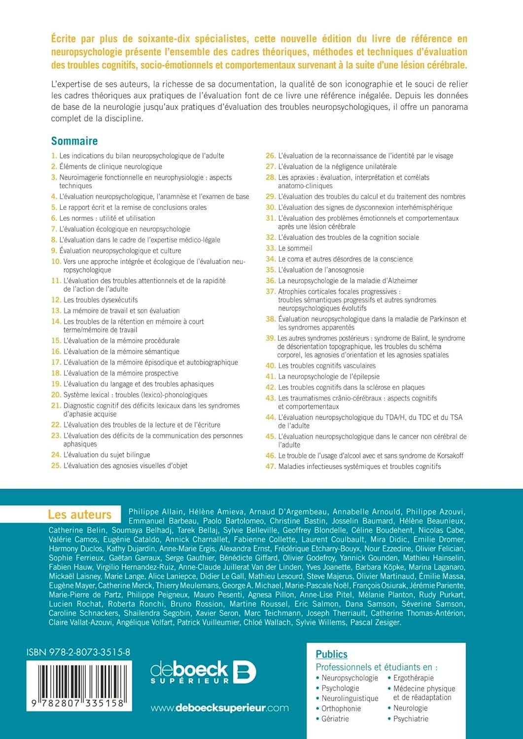 Traité de neuropsychologie clinique de l’adulte: Tome 1 - Évaluation