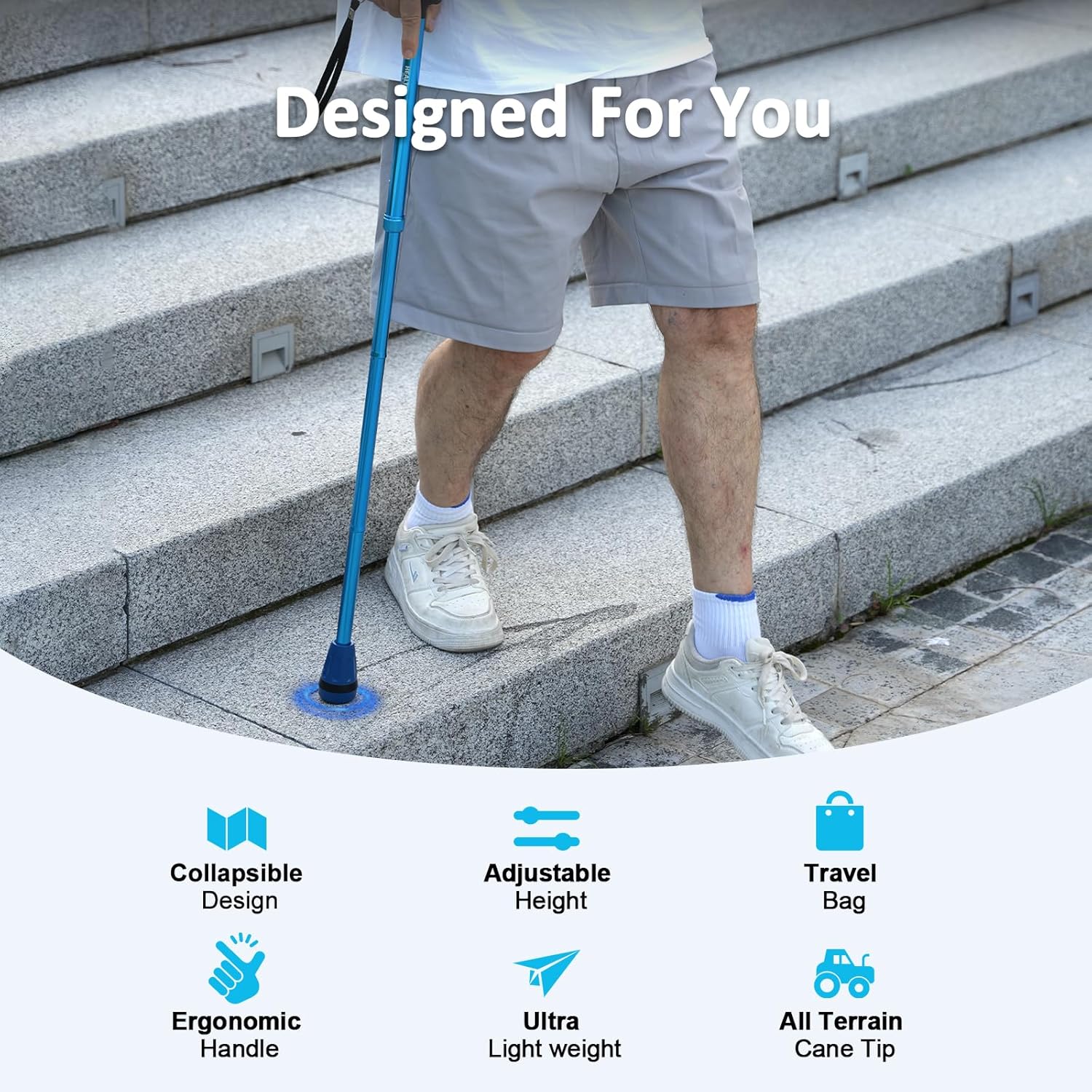 HEALTHBAZAAR Canne de Marche Tout Terrain pour Hommes et Femmes, Légère, Pliable, Réglable, Absorbant Les Chocs, Pliable pour Personnes âgées et Adultes Noir