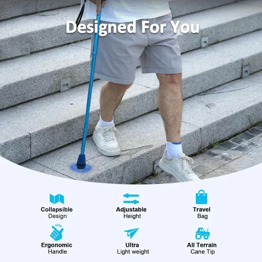 HEALTHBAZAAR Canne de Marche Tout Terrain pour Hommes et Femmes, Légère, Pliable, Réglable, Absorbant Les Chocs, Pliable pour Personnes âgées et Adultes Noir