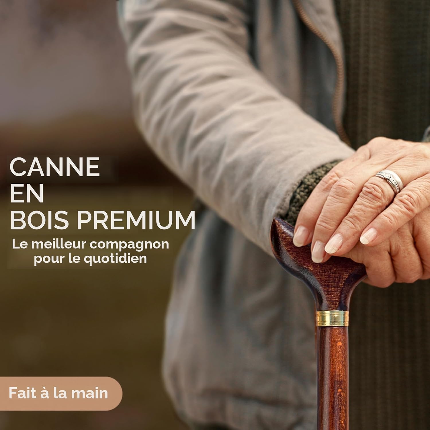Canne pour personnes âgées élégante fabriquée à la main en bois marron foncé de 92 cm, canne pour personnes âgées, très résistante pour la marche, bâtons pour personnes âgées, fabriqué en Espagne