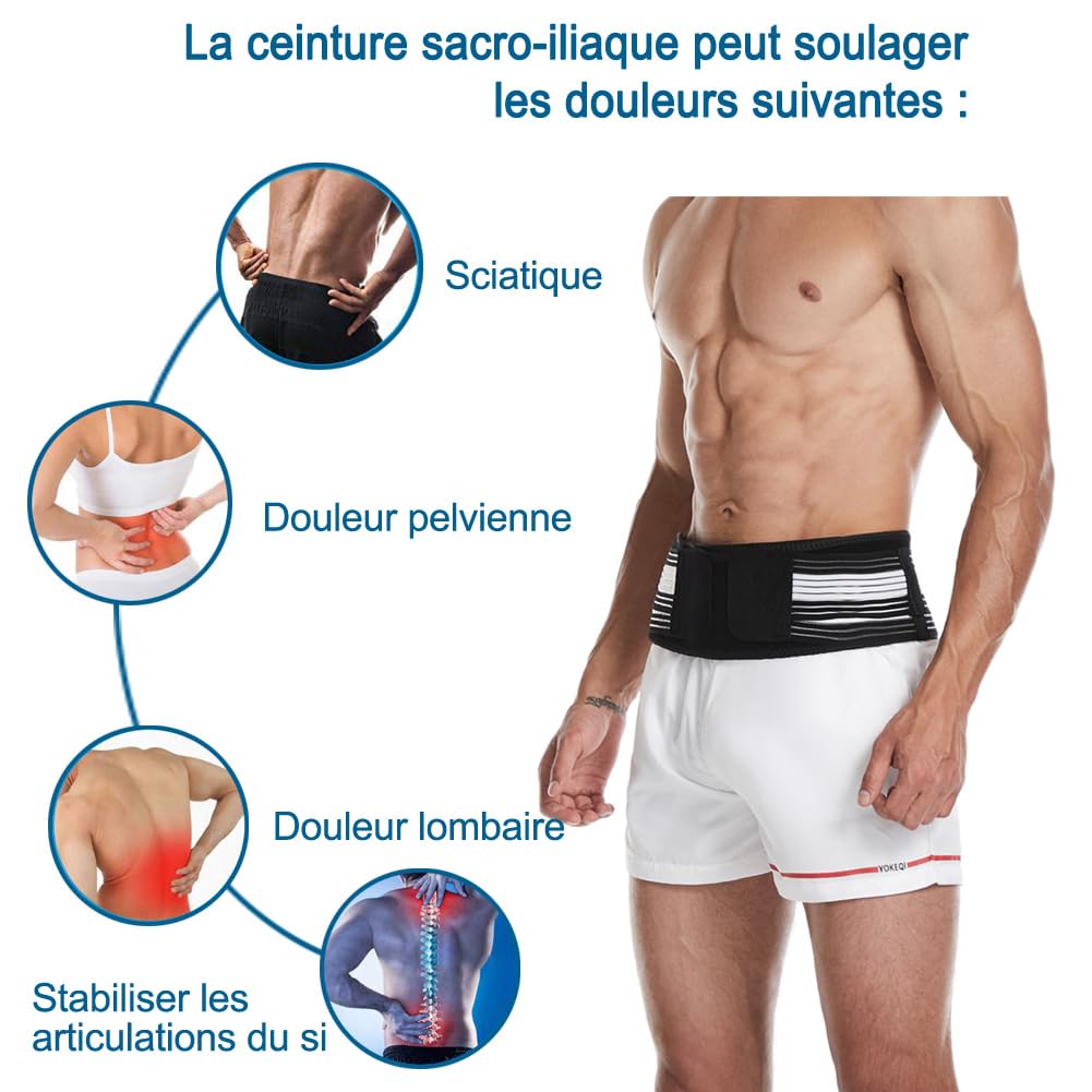 Ceinture de sciatique pour soulager le mal de dos et la sciatique pour les hommes et les femmes - Soulagement de la sciatique, du bas du dos, de l'articulation Si et de la douleur pelvienne 76-119 cm (Lot de 1)
