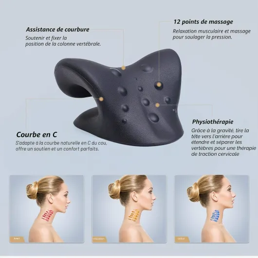 Cozyhealth Écarteur de cou pour soulager les douleurs cervicales, relaxant du cou et des épaules, dispositif de traction cervicale, oreiller pour soulager la douleur de l'ATM (noir)