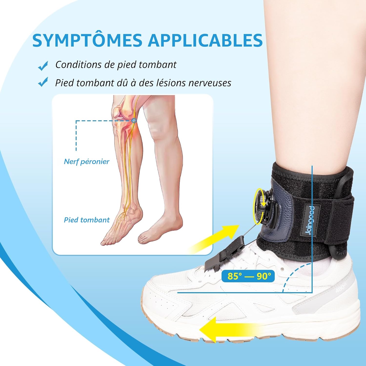 Attelle Pied Tombant pour Marcher avec des Chaussures,Attelle Pour Pied Tombant Avec Bouton,Orthese Pied Tombant vers le Haut,Releveur de Pied Tombant pour Pied Droit et Gauche(S/M) With Knob S/M