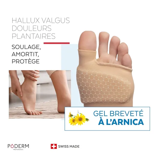 HALLUX VALGUS/DOULEURS PLANTAIRES DOUBLE PROTECTION GEL ARNICA BREVETÉ - Orthèse Pied – Amortit/Soulage immédiatement la douleur – Anti callosité - Actifs 100% Naturels – Swiss Lab Taille L