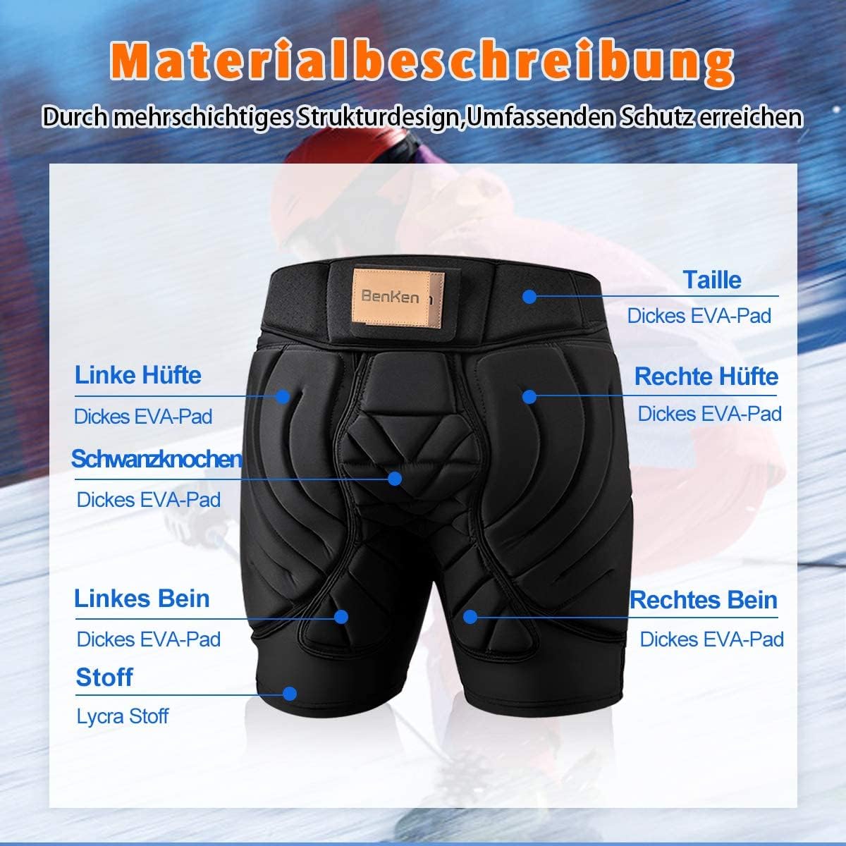 BenKen Short de Protection Hip Pad Pantalon de Protection pour Cyclisme Patinage Snowboard Skating Ski Roller Vélo VTT Homme et Femme
