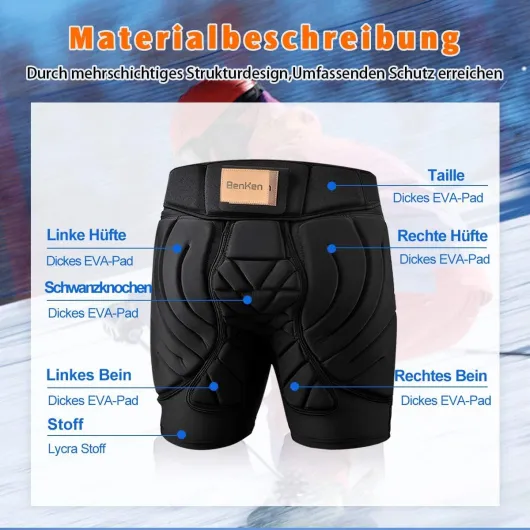 BenKen Short de Protection Hip Pad Pantalon de Protection pour Cyclisme Patinage Snowboard Skating Ski Roller Vélo VTT Homme et Femme