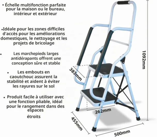 Escabeau de sécurité avec main courante - 50 cm 2 Steps