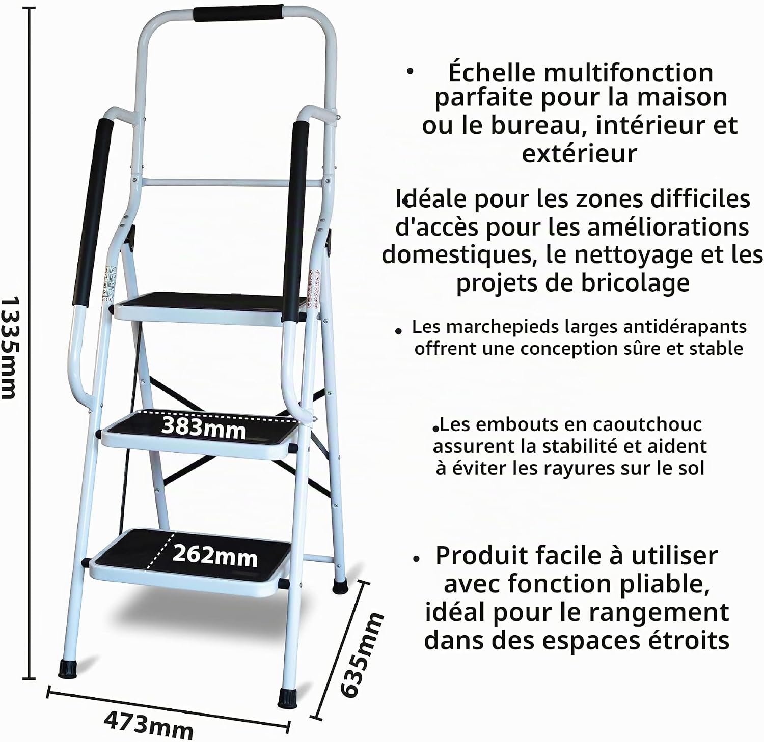 Escabeau de sécurité avec main courante - 50 cm 3 Steps