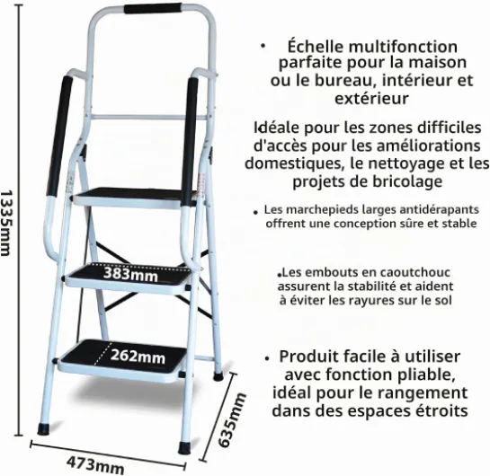 Escabeau de sécurité avec main courante - 50 cm 3 Steps