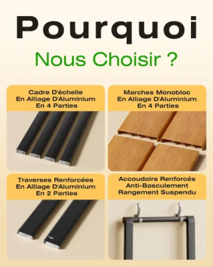 Escabeau à 4 marches avec main courante, pliable, capacité de 150 kg avec pédale antidérapante, marchepied portable en aluminium, facile à ranger, intérieur et extérieur, aspect esthétique Aspect Bois Noir 4 Marches