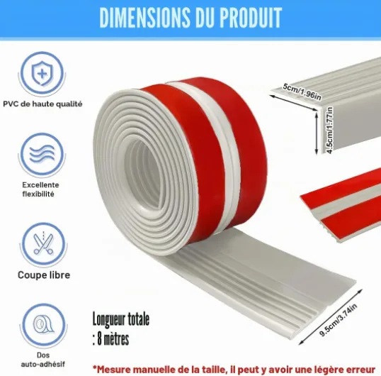 Nez de marche autocollant 8 m, profilé de transition antidérapant, protection des nez de marche, en caoutchouc flexible, pour l'extérieur et l'intérieur, gris 8M Gris