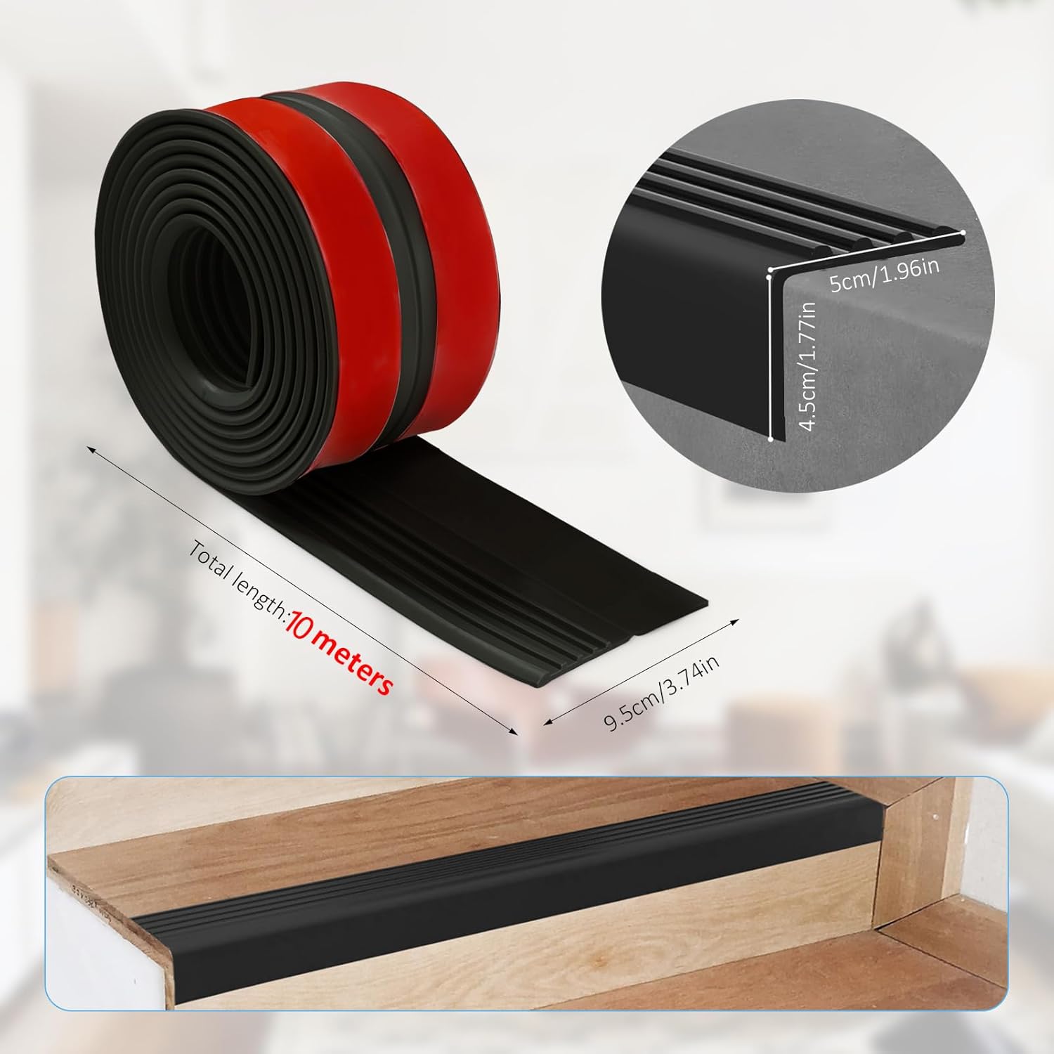 Nez de Marche Autocollant en PVC,10m Protection des Bords d'escalier avec Fonction Antidérapante,pour protéger contre les chutes Idéal pour l'intérieur et l'extérieur(Noir) 10M Noir
