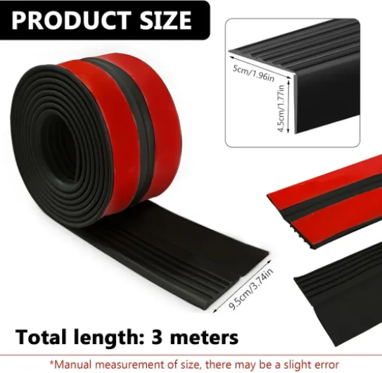 Nez de marche autocollant en PVC de 300x9.5cm - Protection antidérapante - Étanche - En forme de L - Pour l'extérieur et l'intérieur 3M Noir