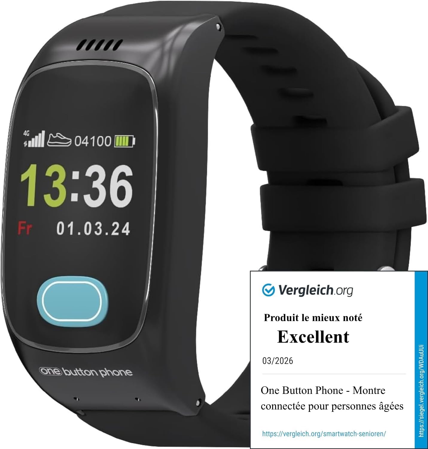 Montre Senior GPS Alerte Détection Chute - Bouton SOS, Appel Automatique aux Proches, Sans Abonnement, Opérateur Libre – Hors Certains Forfaits Prépayés one button phone et station de charge