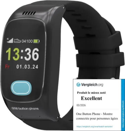 Montre Senior GPS Alerte Détection Chute - Bouton SOS, Appel Automatique aux Proches, Sans Abonnement, Opérateur Libre – Hors Certains Forfaits Prépayés one button phone et station de charge
