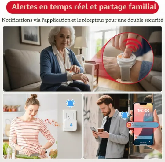 CallToU Collier Alerte pour Personne Âgée WiFi, Alarme Senior avec Notifications Smartphone, Partage Familial Multi-utilisateurs, sans Limite de Distance Blanc 2-1