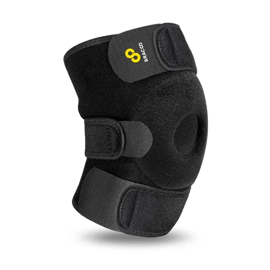 KS10 Genouillère Rotulienne et Ligamentaire, Attelle Genou Sport, Arthrose, Orthèse Médicale Ajustable en Néoprène avec Anneau Stabilisateur, Pour Jambe Gauche ou Droite Noir