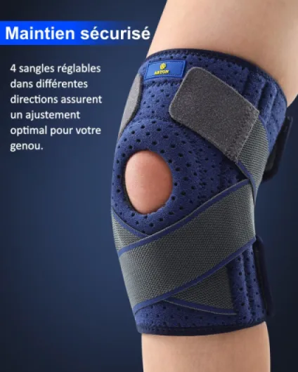 ABYON Genouillère Ligamentaire Genou, Attelle Genou Réglable avec Stabilisateurs Latéraux et Coussinet en Gel Ouvert pour Homme et Femme Ligamentaire, Déchirure du Ménisque, Haltérophilie et Course Bleu S/M