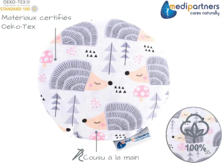 Bouillotte Noyau de Cerise Micro-onde Coussin Chauffant Micro Onde noyaux de cerise 15cm 180g 100% coton certifié Öko-Tex Chaleur thérapie par le froid de massage (Hérissons) Hérissons Coton