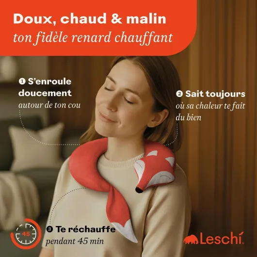 Coussin chauffant micro ondes en coton 100% bio, Renard rouge, Bouillotte graines de blé 100% bio, Bouillotte micro-ondes idéale pour réchauffer cervicale, épaules, cou, nuque Rouge Chaud
