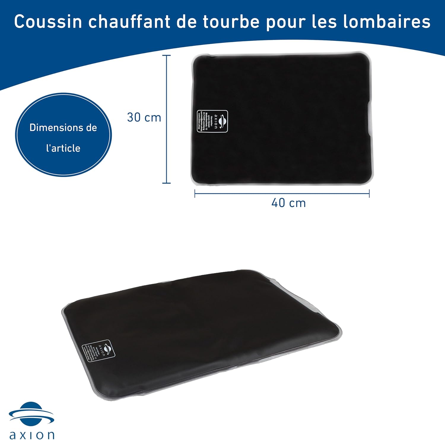 Bouillotte à la tourbe axion - Grand coussin chauffant pour micro-ondes - Taille rectangulaire 30x40 cm - Chaud/Froid 30 x 40 cm