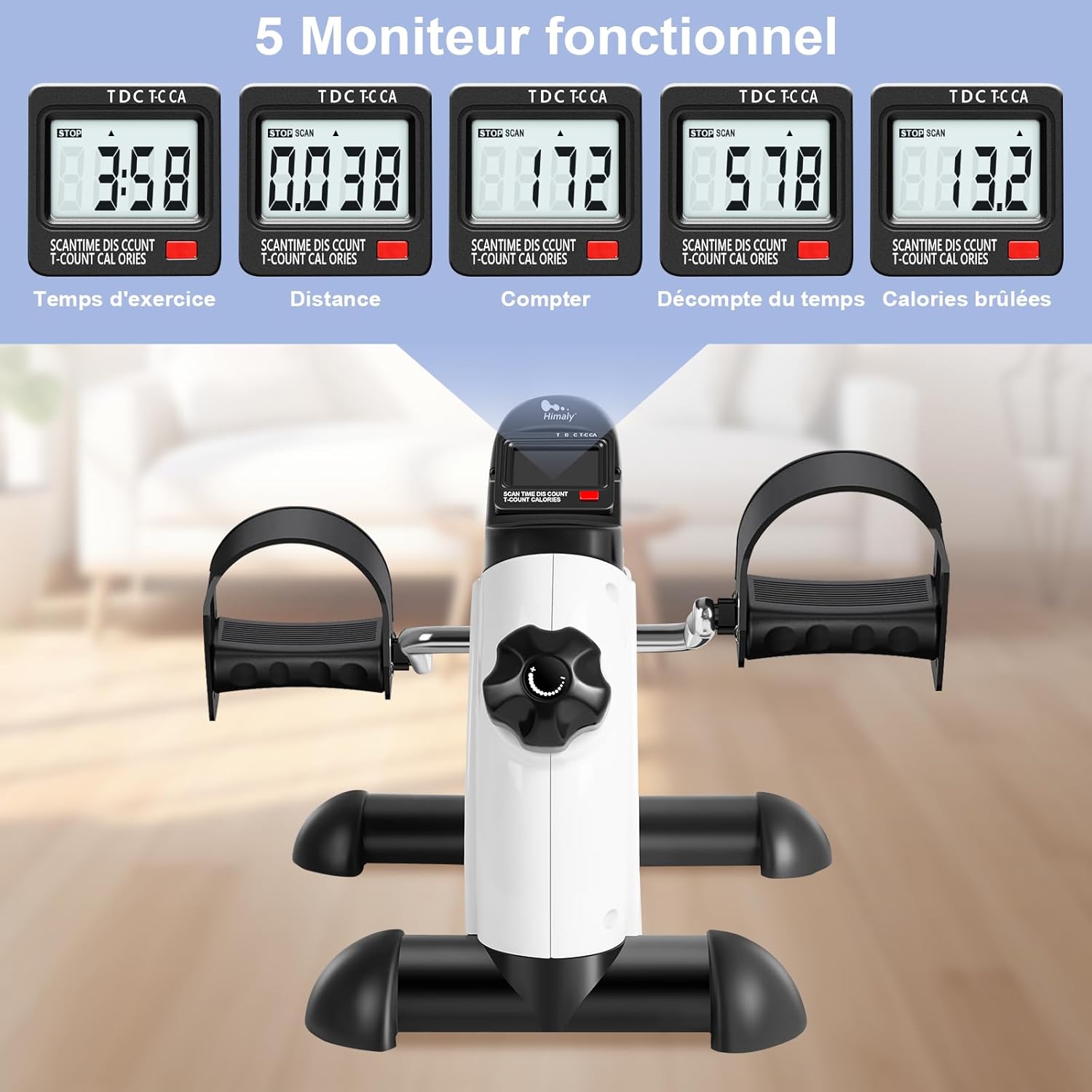 Himaly Mini Vélos d'appartement, Accueil Pédales de Rééducation, Vélo d'exercice à Pédalier Bras Jambe Compact, Pedalier d'appartement, Statique Vélo Stationnaire, Écran LCD, Résistance Réglable Blanc2