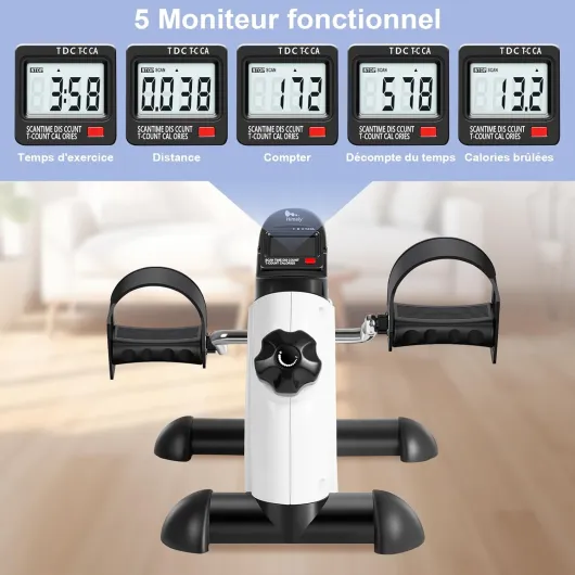 Himaly Mini Vélos d'appartement, Accueil Pédales de Rééducation, Vélo d'exercice à Pédalier Bras Jambe Compact, Pedalier d'appartement, Statique Vélo Stationnaire, Écran LCD, Résistance Réglable Blanc2