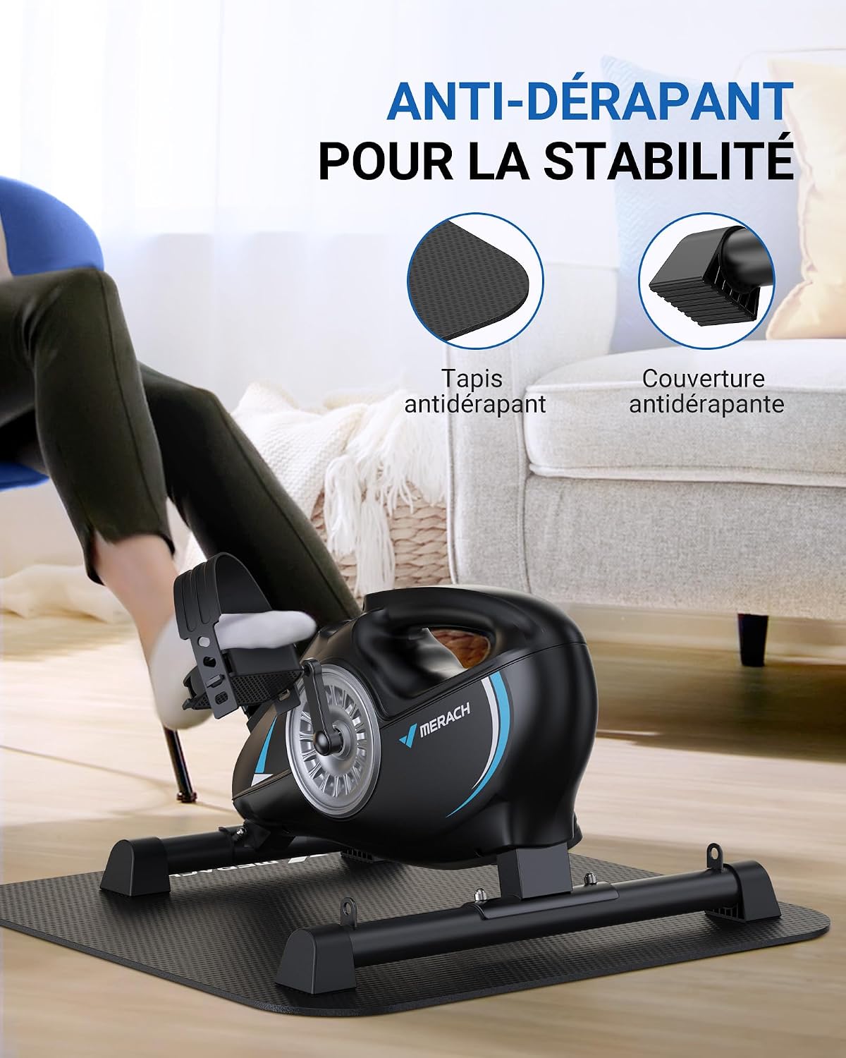 Pedalier D'Appartement, Mini Velo Bureau Appareil D'Entraînement, Pedalier Bureau avec 2 Bandes de Résistance et Tapis Antidérapant, Appareil de Fitness pour la Maison et Le Bureau Noir