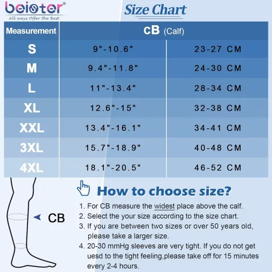 Bas De Compression Mollets Homme & Femme, 20-30mmhg Bas De Contention Sans Pied Medical Classe 2 Soutien Graduel, Manchon de Compression Mollet, Indiqué pour Les varices, l'œdème, Le vol Bleu Marine XXL