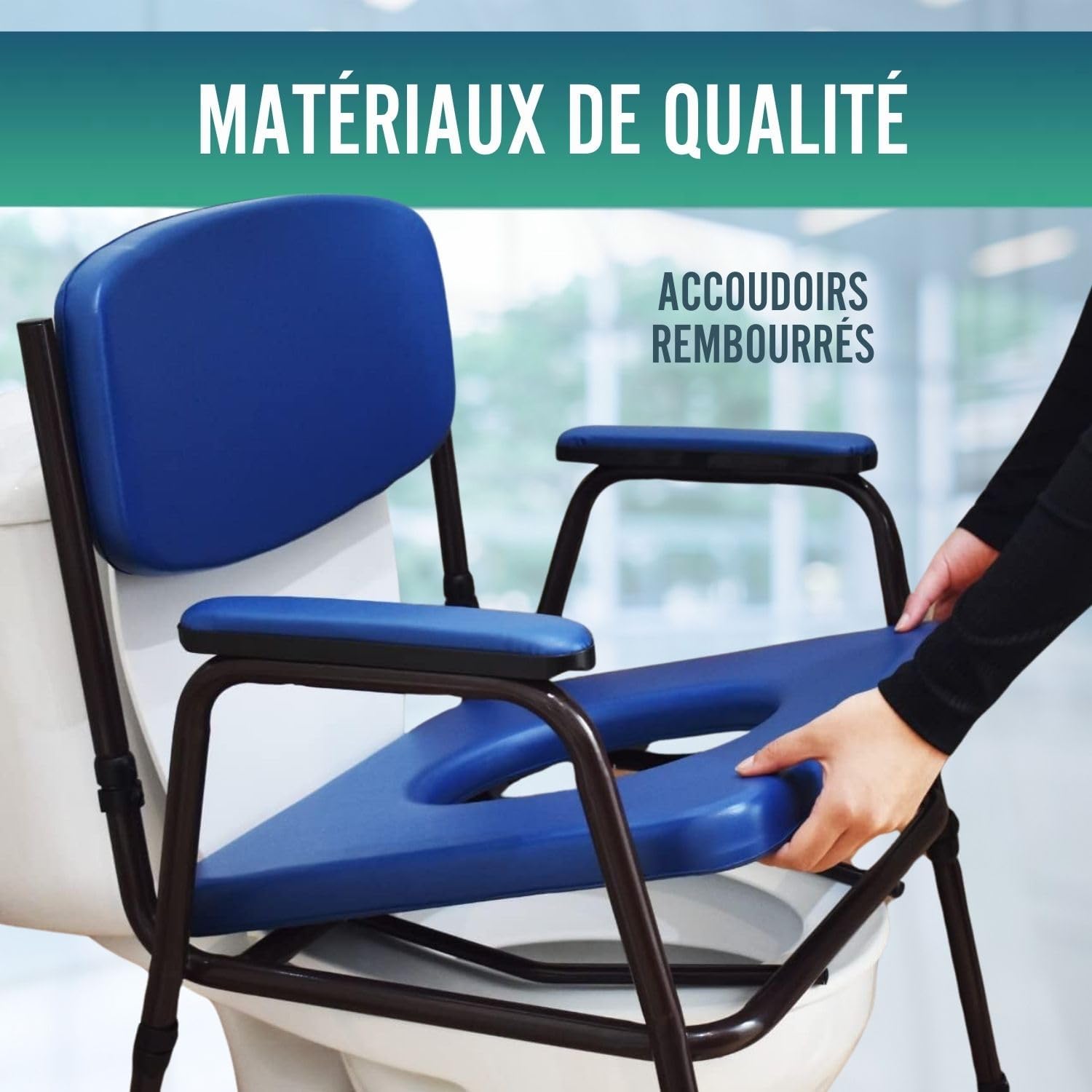 Chaise Percée Adulte Portable Réglable - Chaise Toilette Adulte Acolchée WC Portable avec Bidet Accommodé - Chaise de Bain Gériatrique - Confortable et Résistante