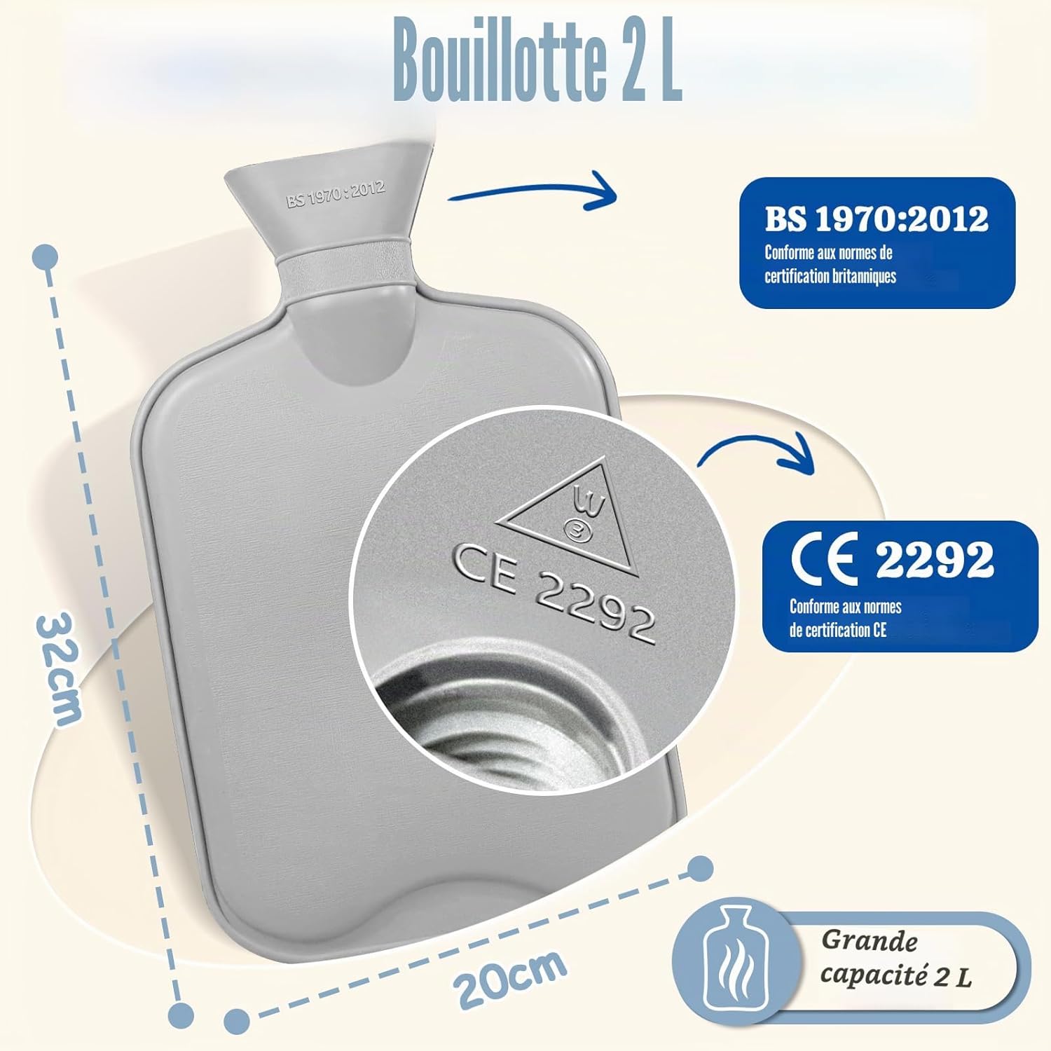 Bouillotte Avec Housse, 2L, Poche Kangourou, éTanche, Rose - Chaleur Uniforme, Applicable Pour Le Cou, Les éPaules, Le Dos, Le Ventre, Cadeau Pour La Famille, Les Amis, L'Amant