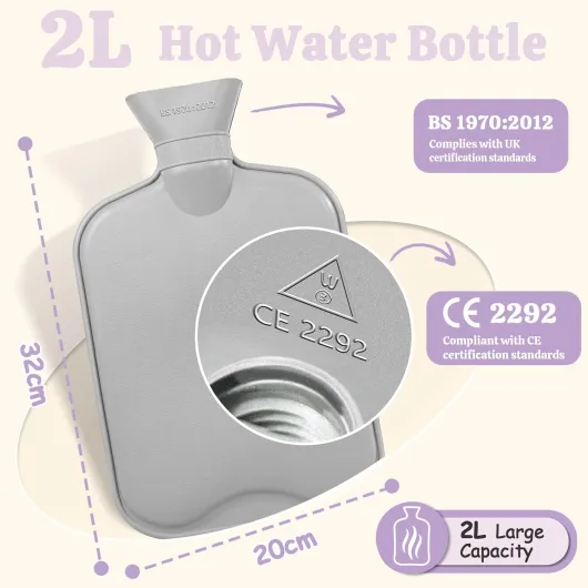 Bouillotte Avec Housse, 2L, Poche Kangourou, éTanche, Violet - Chaleur Uniforme, Applicable Pour Le Cou, Les éPaules, Le Dos, Le Ventre, Cadeau Pour La Famille, Les Amis, L'Amant