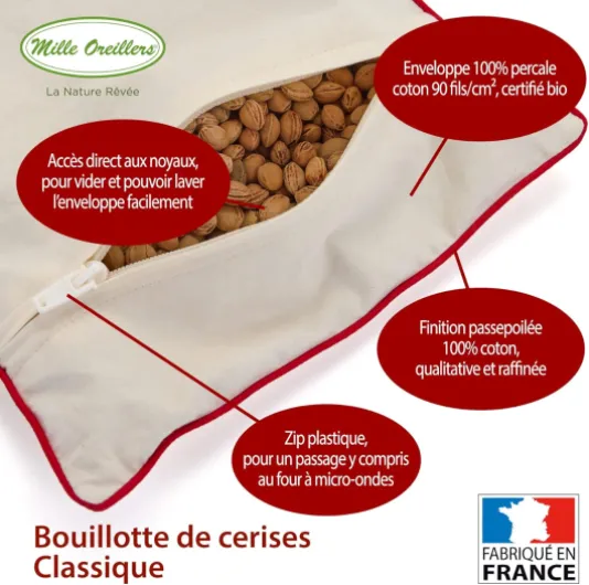 Bouillotte aux noyaux de cerises - 20 x 40 cm
