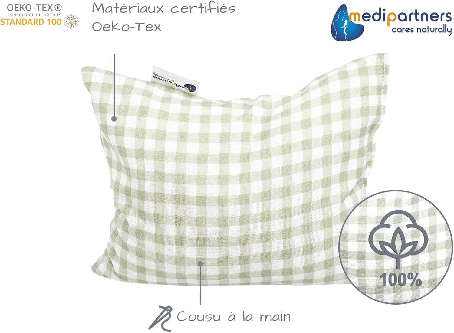 Bouillotte Noyau de Cerise Micro-onde Coussin Chauffant Micro Onde noyaux de cerise 20x25cm 500g 100% coton certifié Öko-Tex Chaleur thérapie par le froid de massage (Grille) Grille Coton
