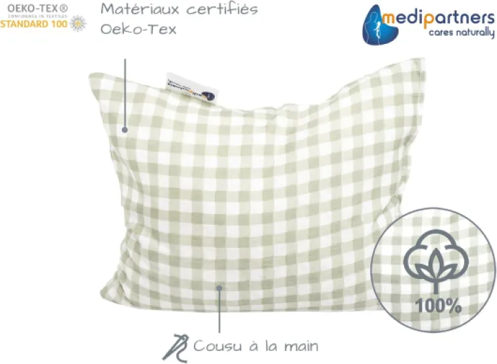 Bouillotte Noyau de Cerise Micro-onde Coussin Chauffant Micro Onde noyaux de cerise 20x25cm 500g 100% coton certifié Öko-Tex Chaleur thérapie par le froid de massage (Grille) Grille Coton
