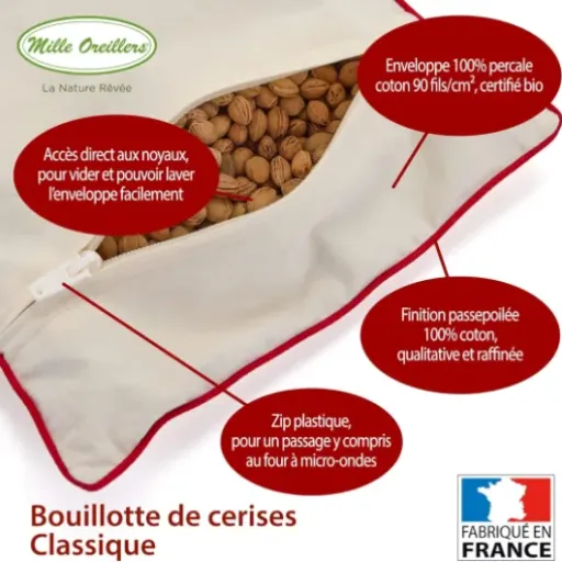 Test Mille Oreillers Bouillotte noyaux de cerises 20x40 : la bouillotte simple qui fait le job