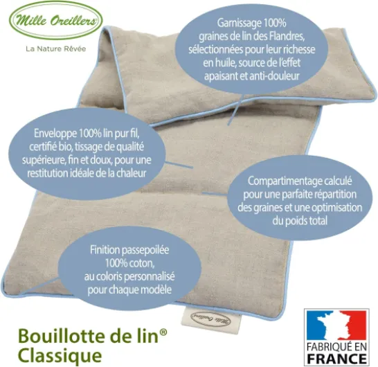Bouillotte de lin® Classique - Apaisante - 20 x 40 cm - A réchauffer au micro-ondes - Fabriquée en France