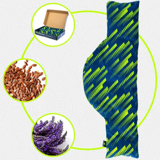 Coussin Chauffant Micro-onde pour le Cervical - Bouillotte Sèche Epaule et Nuque (60x22 cm) - Compresse Chauffante de Graines de Lin Aromatiques - Housse Lavable, 100% Coton et Odeur de Lavande Sport