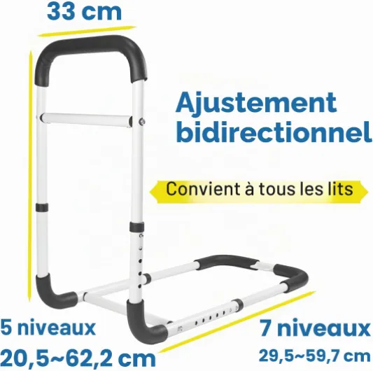 Barres d'aide au lit réglables avec sac, poignée de lit de sécurité, protection des mains, barre d'appui de lit, pour personnes âgées, adultes, personnes âgées, handicapées, handicapés,