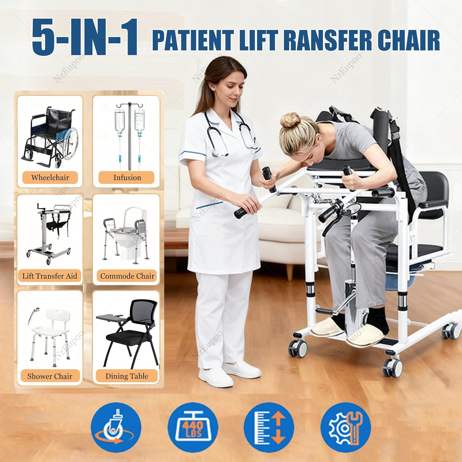 Fauteuil Releveur De Transfert Avec Aide à La Verticalisation,Fauteuil Roulant De Soins à Domicile Avec Hauteur RéGlable,SièGe Pivotant à 180°Et Pot Portable Pour Personnes âGéEs Et HandicapéEs Black Noir