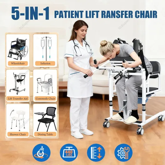 Fauteuil Releveur De Transfert Avec Aide à La Verticalisation,Fauteuil Roulant De Soins à Domicile Avec Hauteur RéGlable,SièGe Pivotant à 180°Et Pot Portable Pour Personnes âGéEs Et HandicapéEs Black Noir