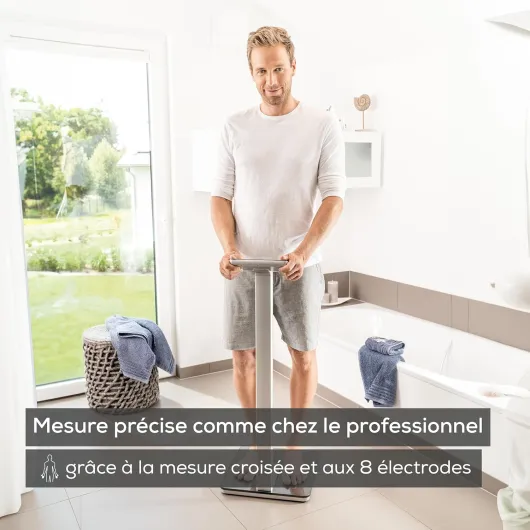 BF 1000 Pèse - Personne Impédancemètre Connecté, Balance de Précision avec Application, Mesure de la Masse Adipeuse Viscérale, Analyse des Différentes Parties du Corps Gris